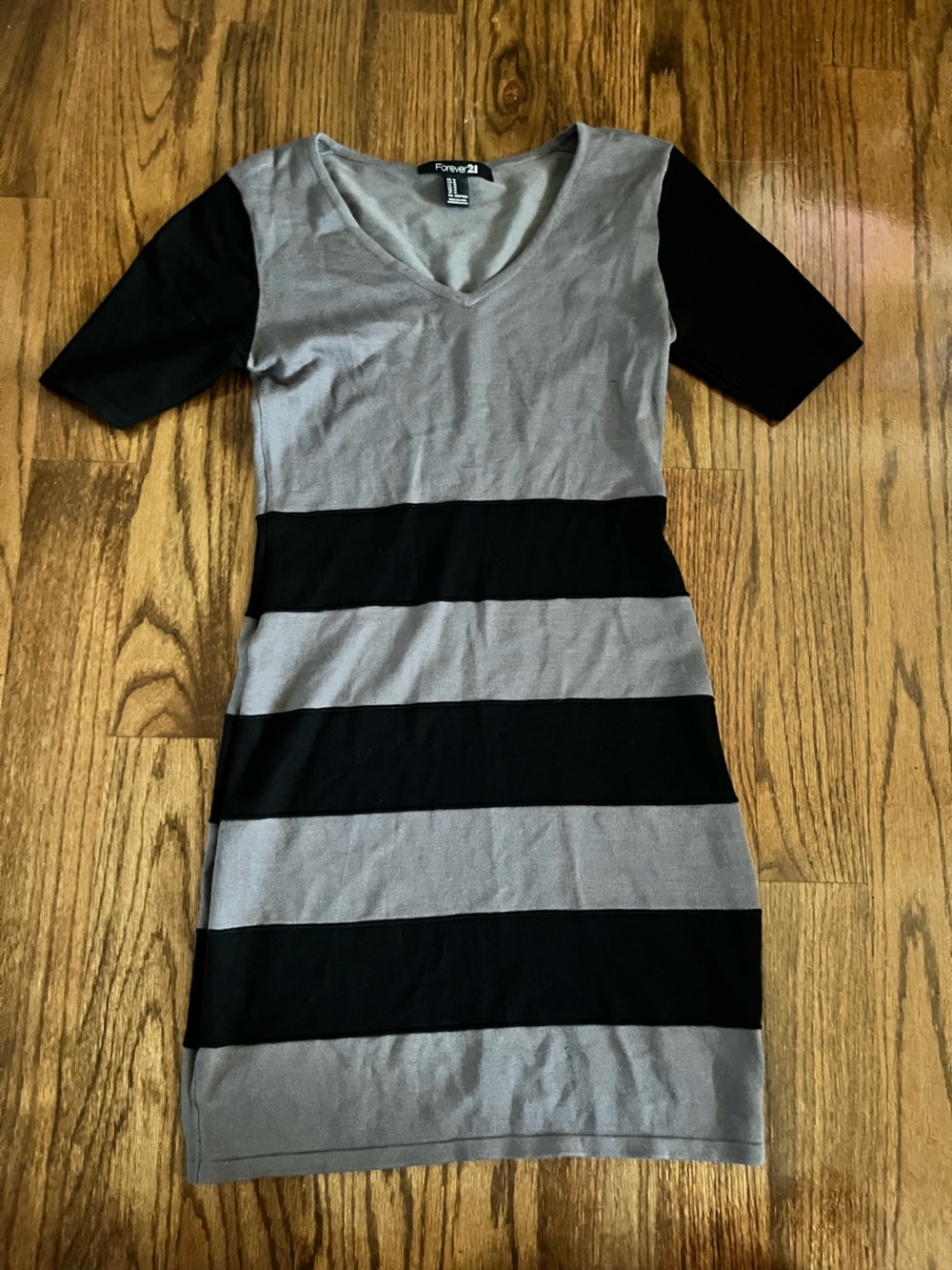 Forever 21 Gray and Black Striped Long Sleeve Dress
